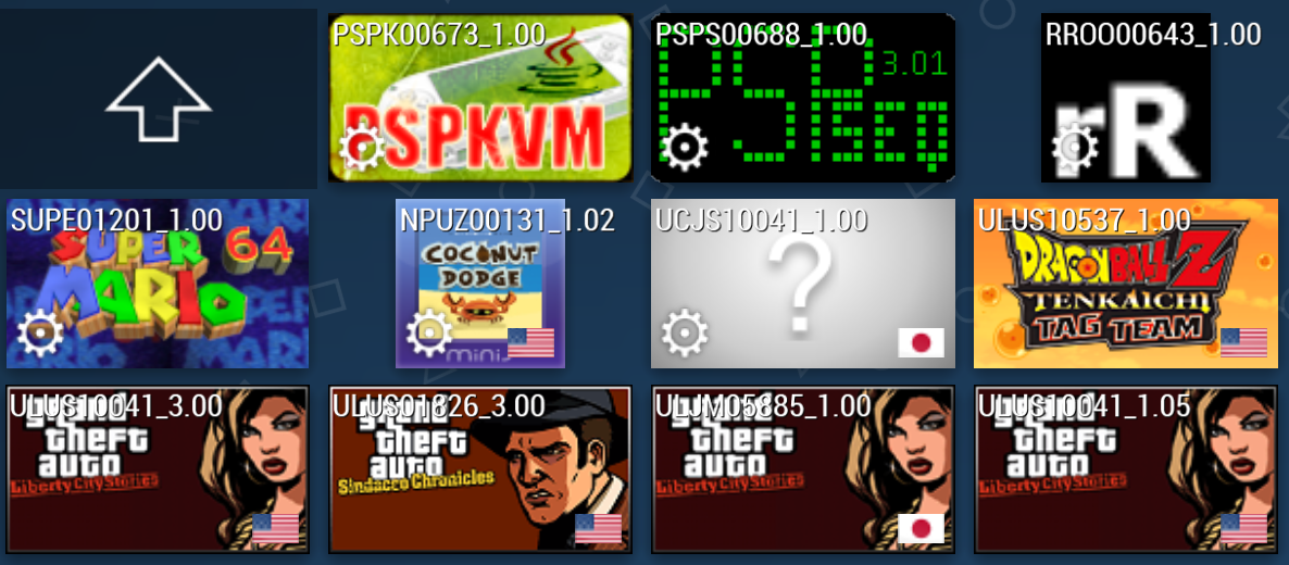 תצוגת רשת ספריית משחקים PPSSPP עם cover art thumbnails